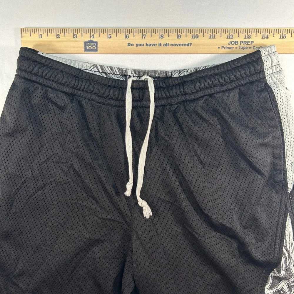 Fox Racing Mens Black White Mesh Athletic Gym Shorts Size Medium Graphic Print